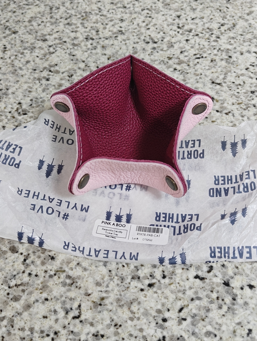 Portland leather Reversible Catchfly Trinket Tray (Pinkaboo pink)